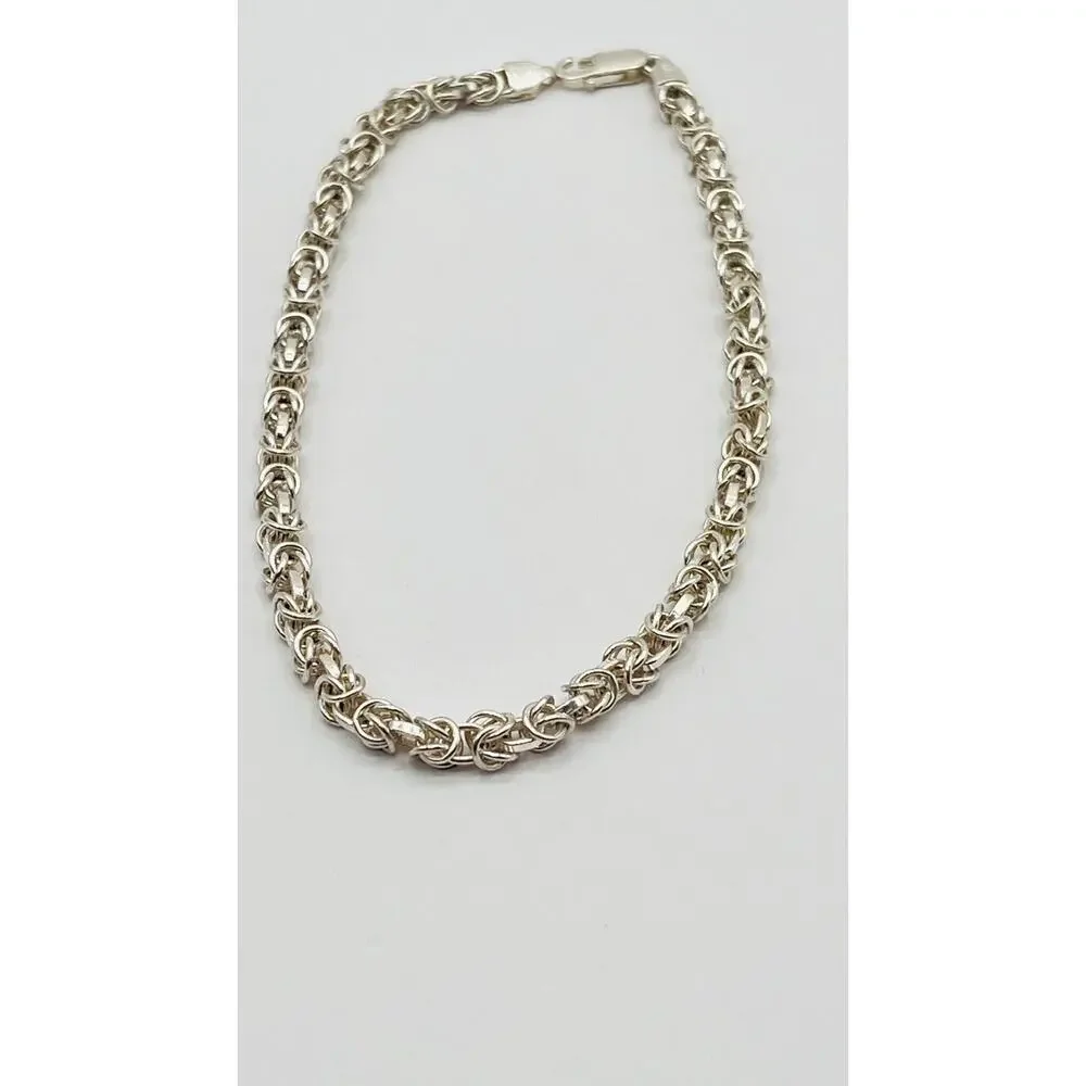 Real Solid Italy 925 Sterling Silver Fancy Byzantine Chain Anklet 3mm-4mm 9-10